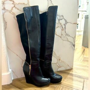 Knee High Wedge Leather Boots Size 6 Saks Fifth Avenue